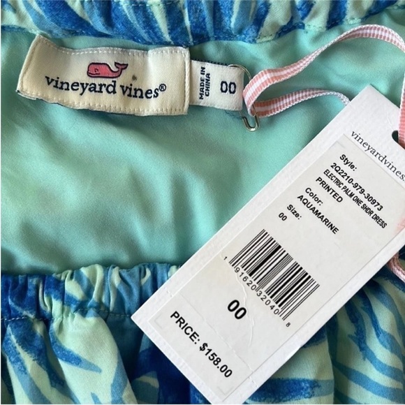 Vineyard Vines Electric Palm One Shoulder Ruffle High Low Dress Aqua NWT - Picture 9 of 13
